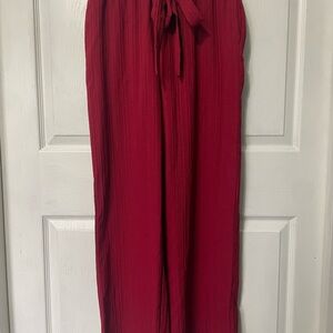 SHEIN Red Wide-Leg Pants with Tie Waist